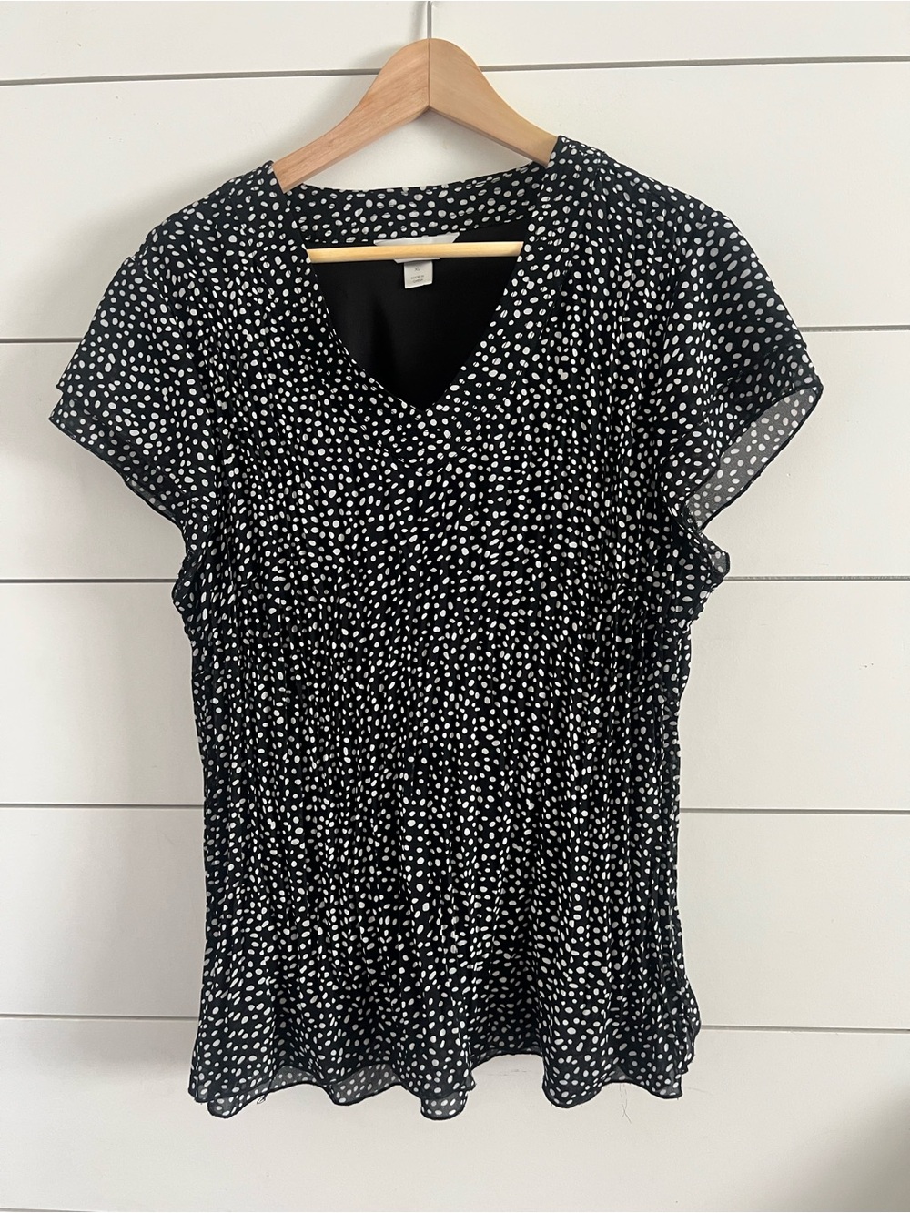 Christopher & Banks Black and White Polka Dot V-Neck Blouse